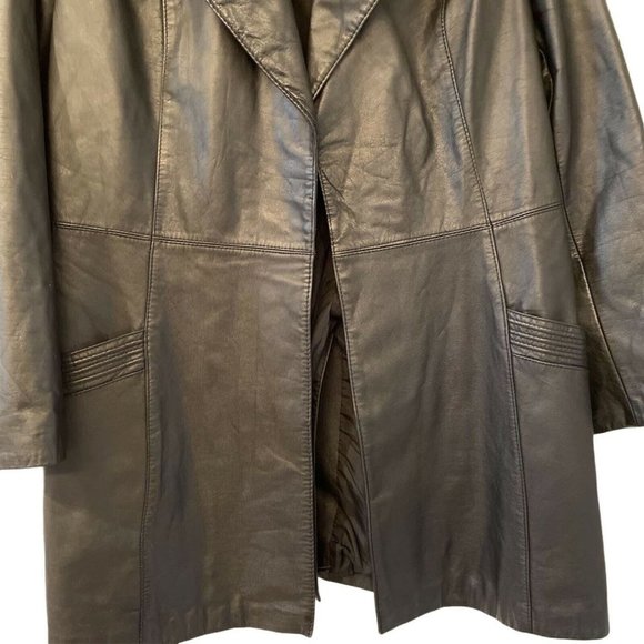 Suburban Heritage Womens Leather Jacket Black Wait Length Open Collar Pockets 12 - Picture 3 of 5